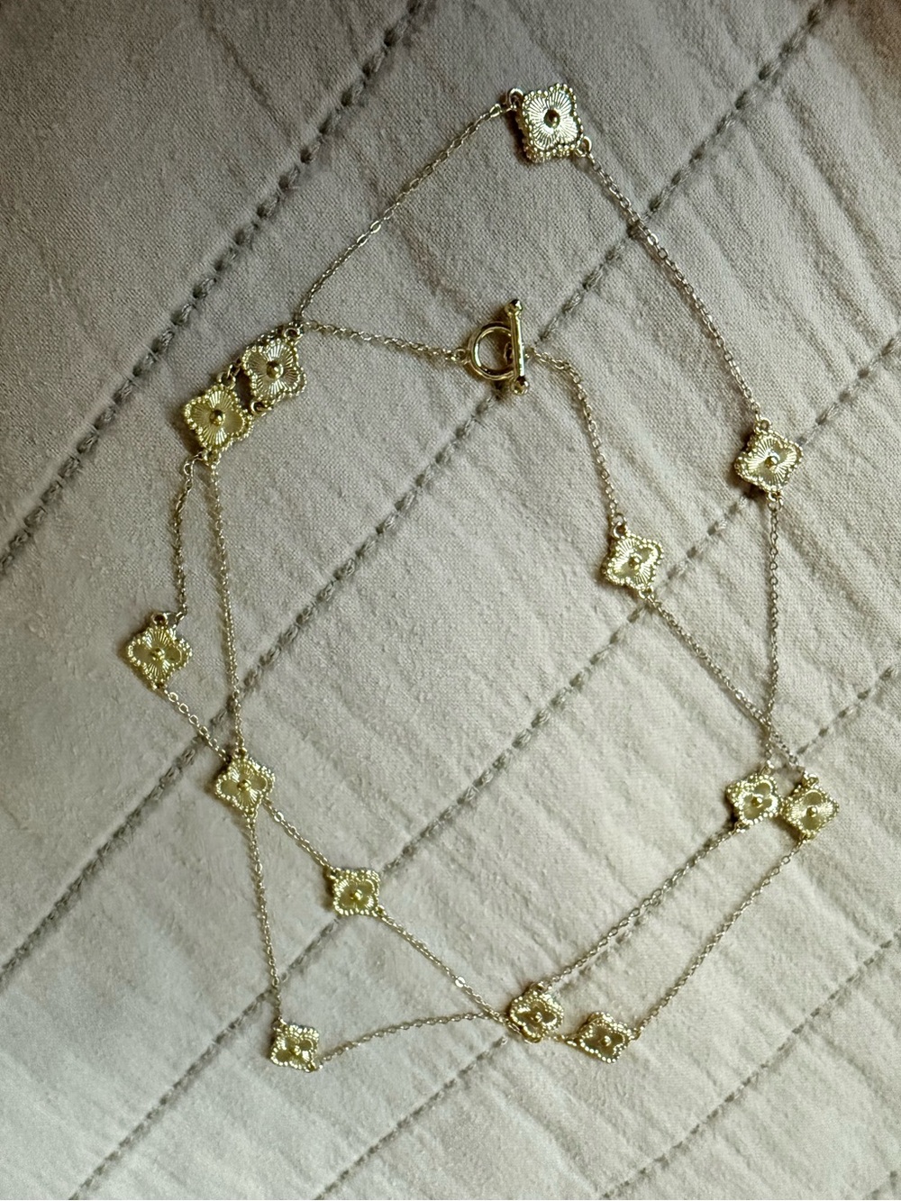 Long Gold Clover Necklace